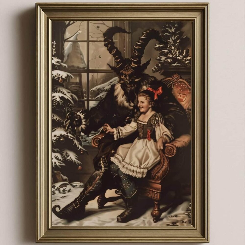 8.5x11 Krampus and Child Christmas Drawing Art Print